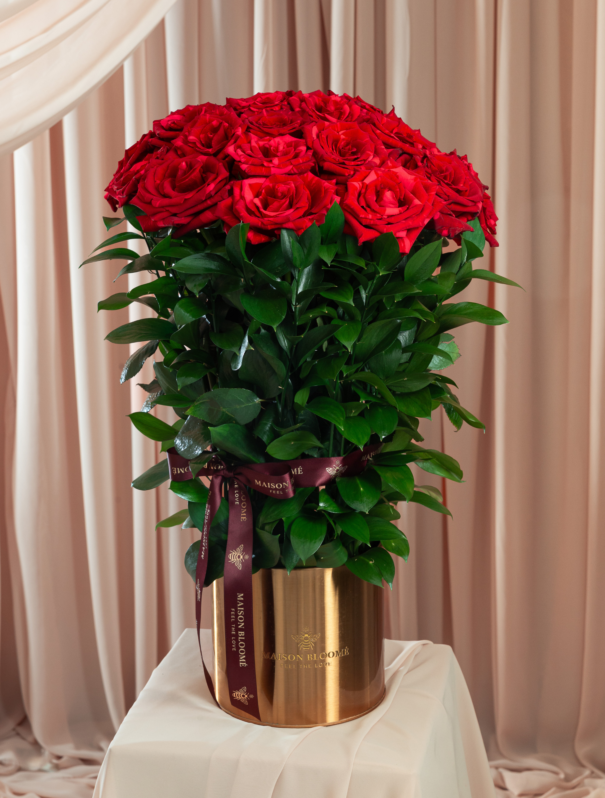 Luxury red rose arrangement in vase Adelaide florist same day delivery Maison Bloomé