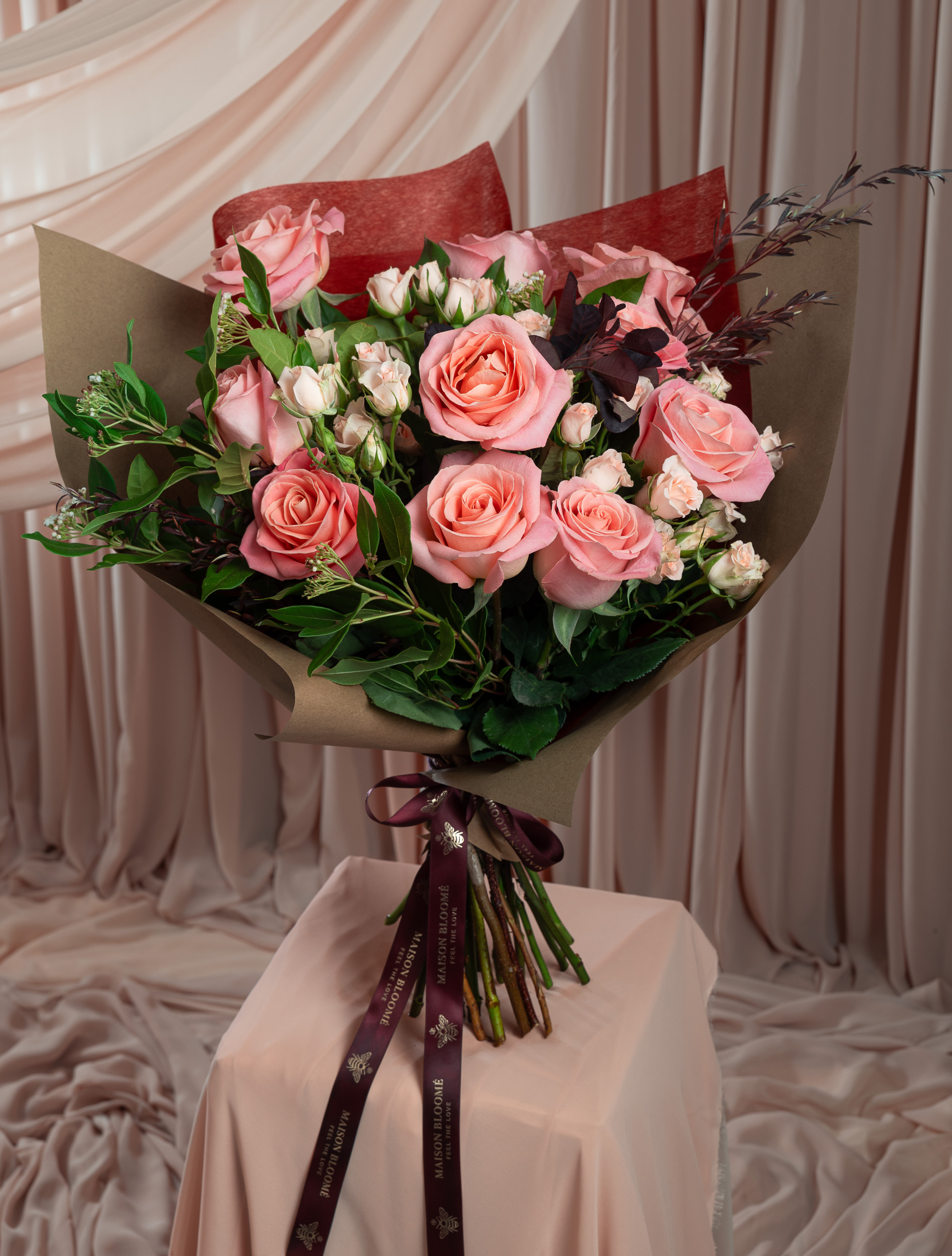 Premium pink rose bouquet with Ecuadorian roses and spray roses by Maison Bloomé Adelaide florist same day delivery
