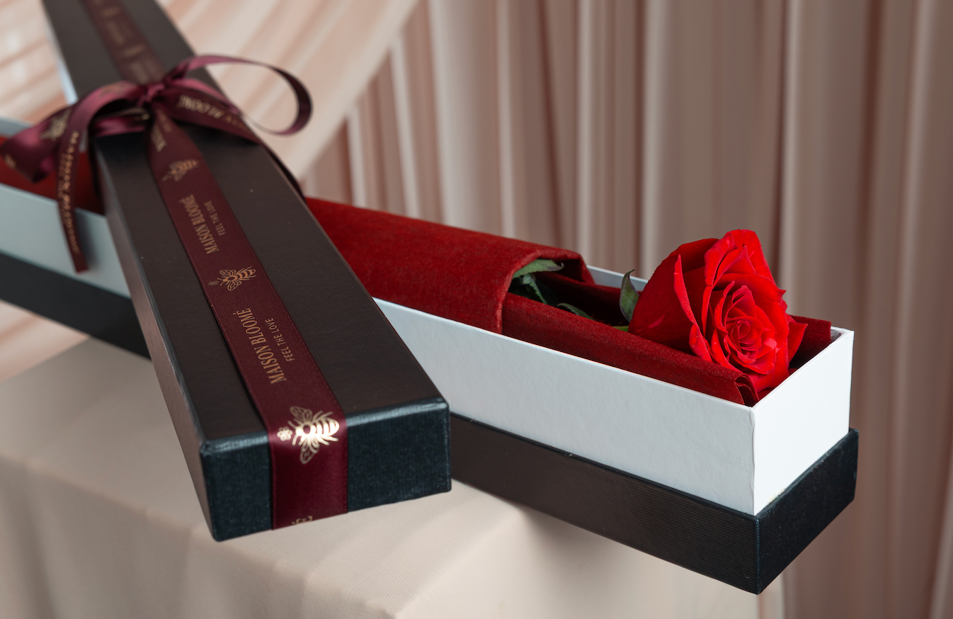 Luxury red rose box arrangement Maison Bloomé Adelaide florist