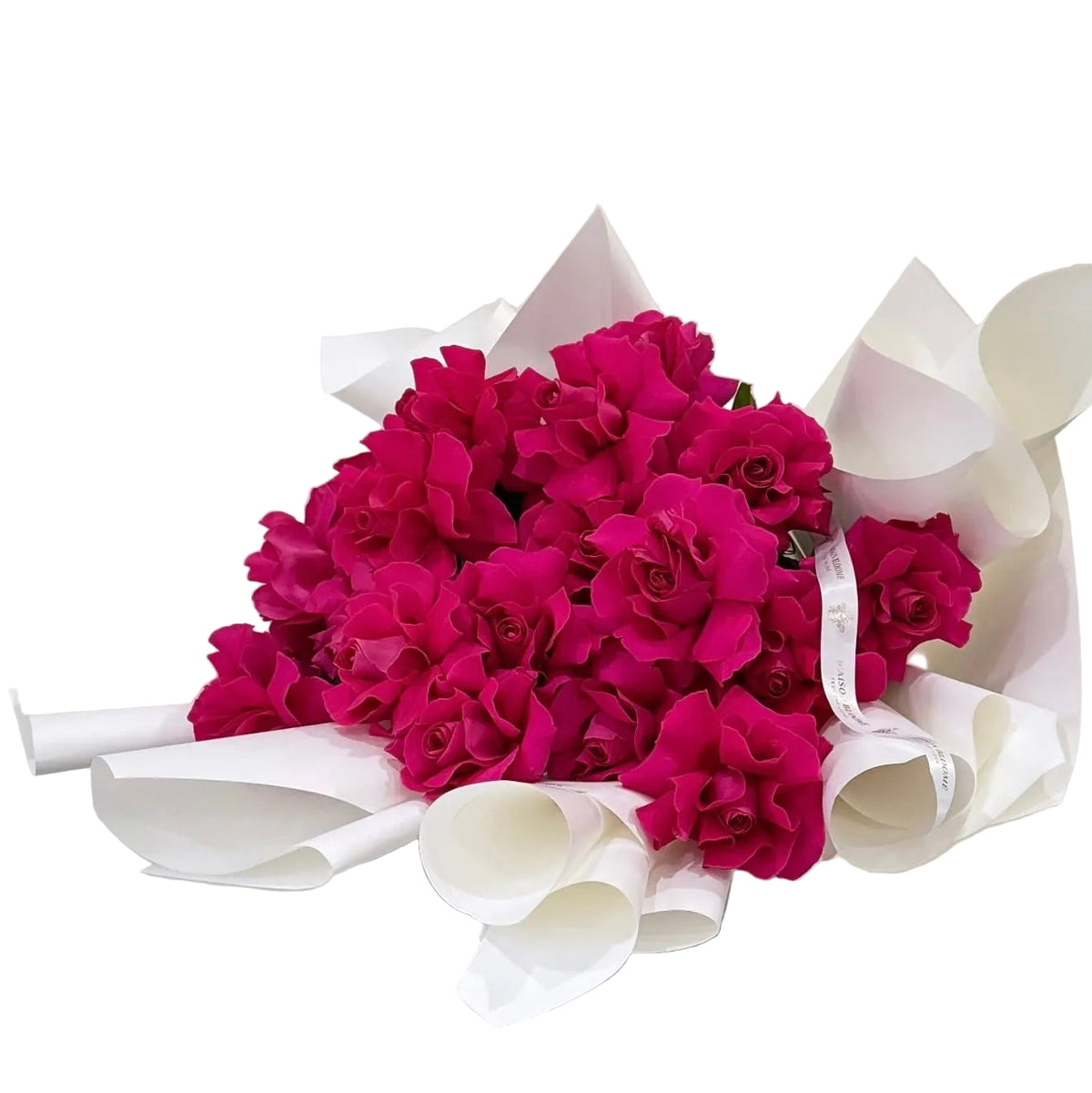 Premium Ecuadorian hot pink  rose bouquet with large blooms wrapped in paper by Maison Bloomé Adelaide florist