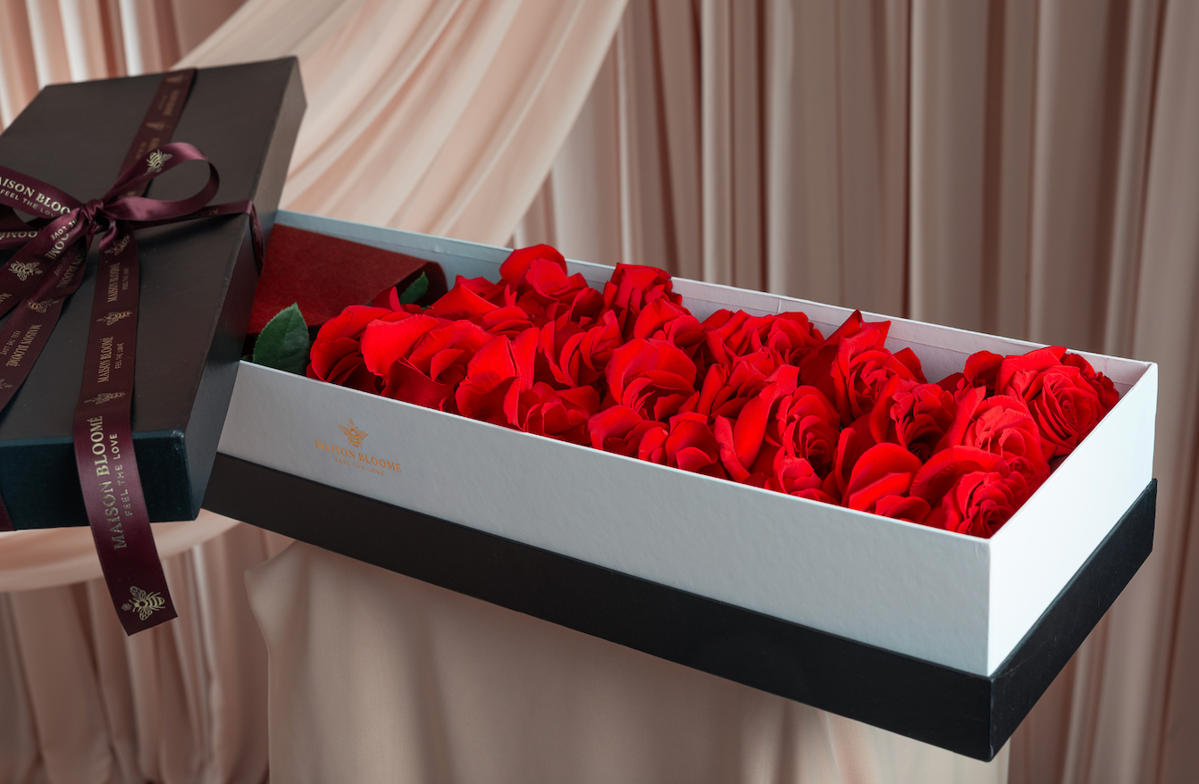 Close-up Ecuadorian long stem red roses Maison Bloomé Adelaide florist