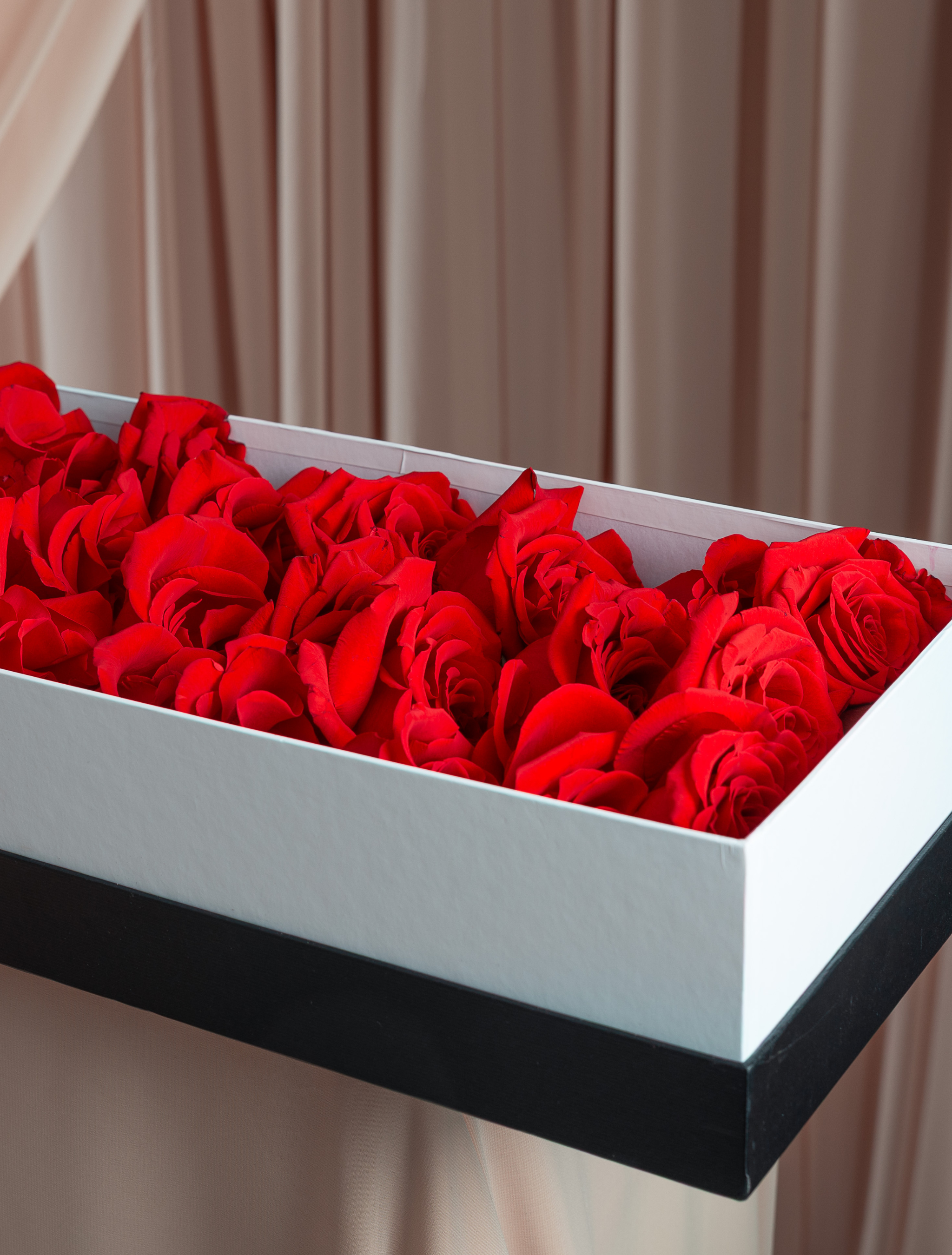 Long stem red roses in signature box Adelaide florist same day delivery Maison Bloomé