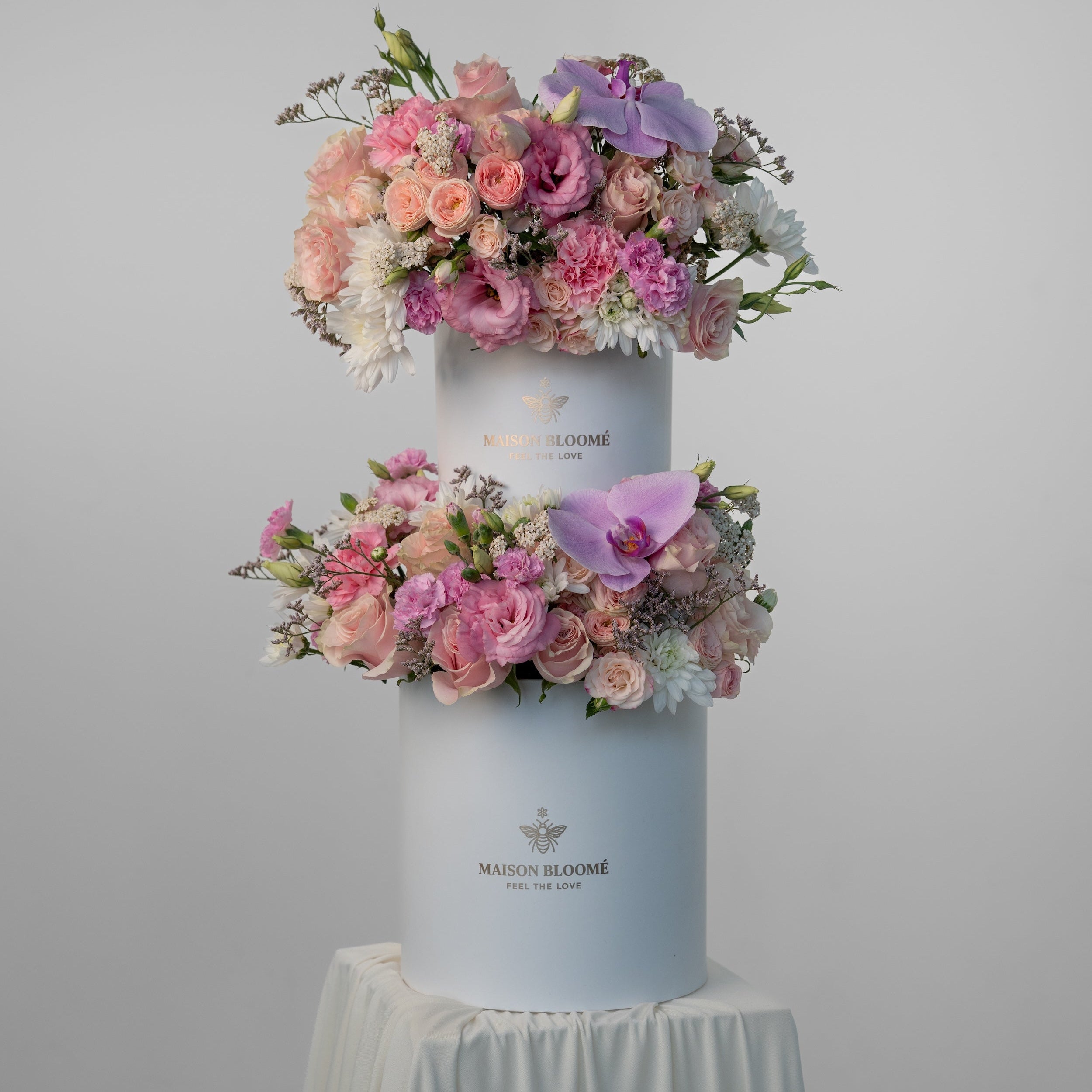 Soft pastel flower box with orchids and roses by Maison Bloomé florist Adelaide