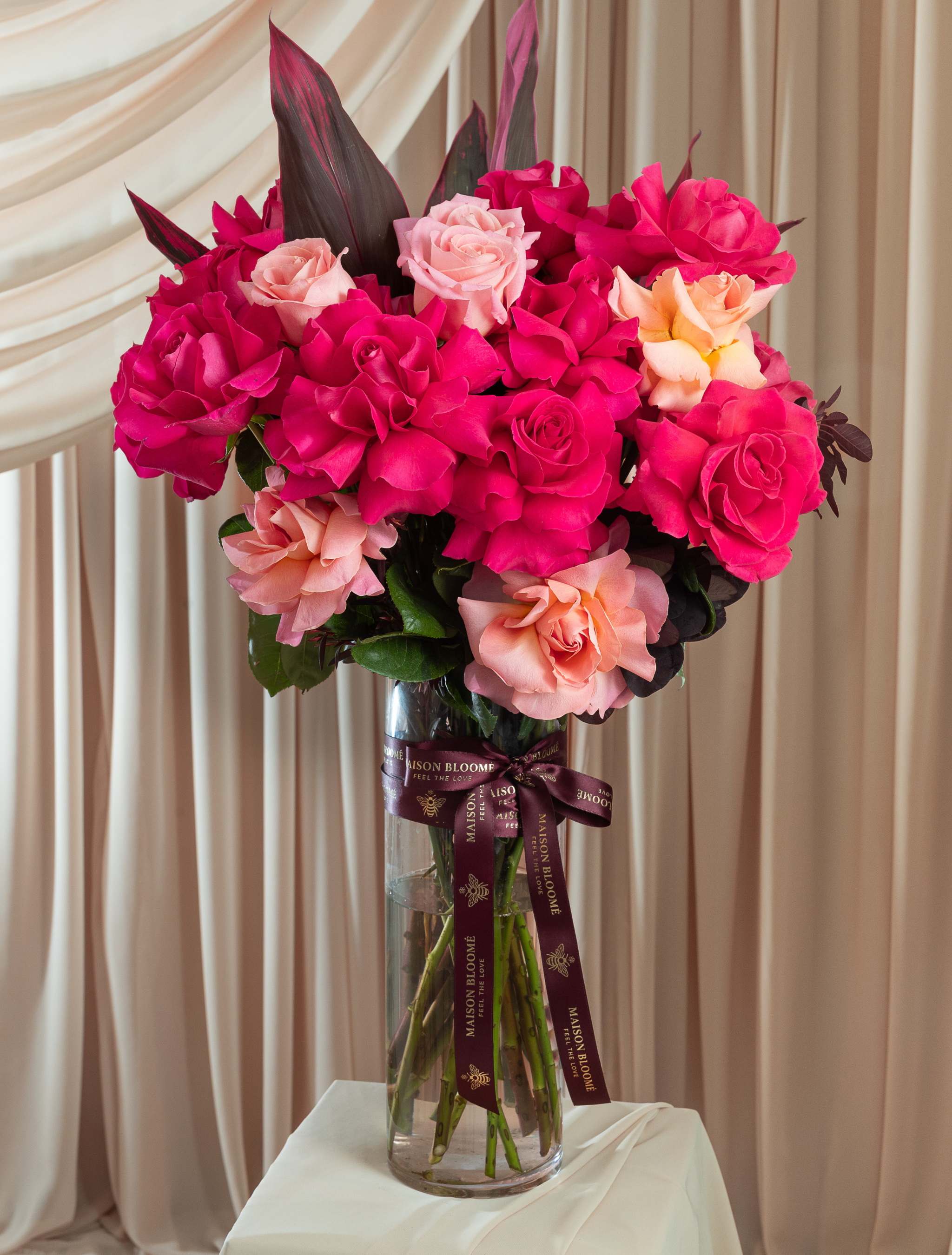 Pink rose arrangement in vase Adelaide florist same day delivery Maison Bloomé